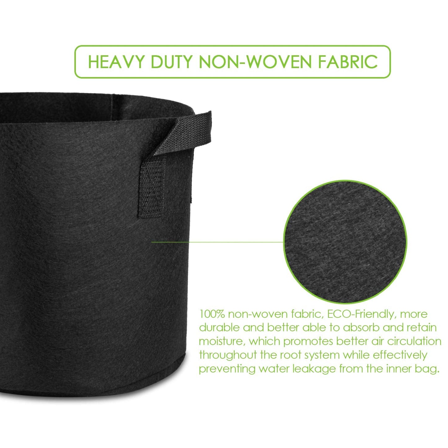 Garden4Ever 5-Pack 15 Gallon Grow Bags Heavy Duty Container Thickened Nonwoven Fabric Plant Pots with Handles Black