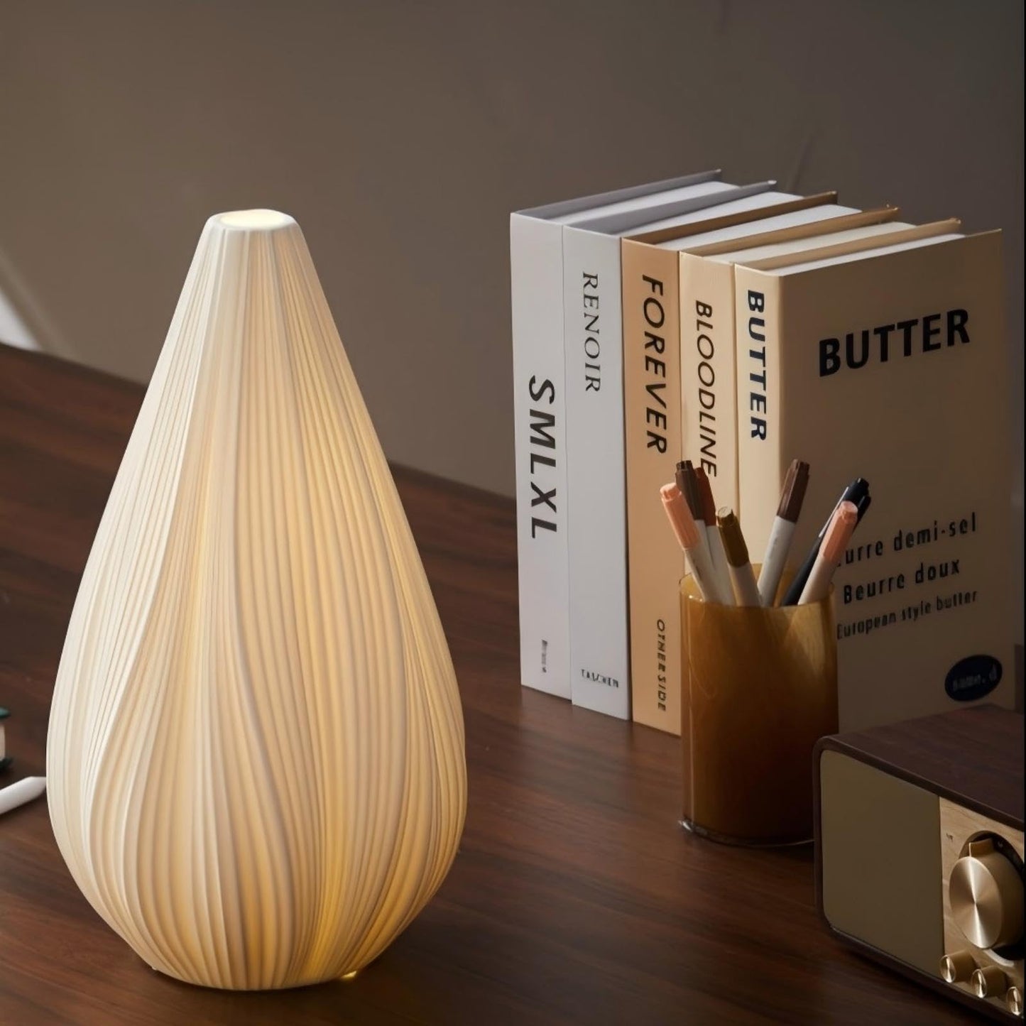 RONDURE 12.5" Modern Ceramic Table Lamp, Fully Dimmable Bedside Lamp for Bedroom Living Room Nightstand, White Translucent Ceramic Shade, Warm Ambient Decorative Corded Lighting, Bulb Included