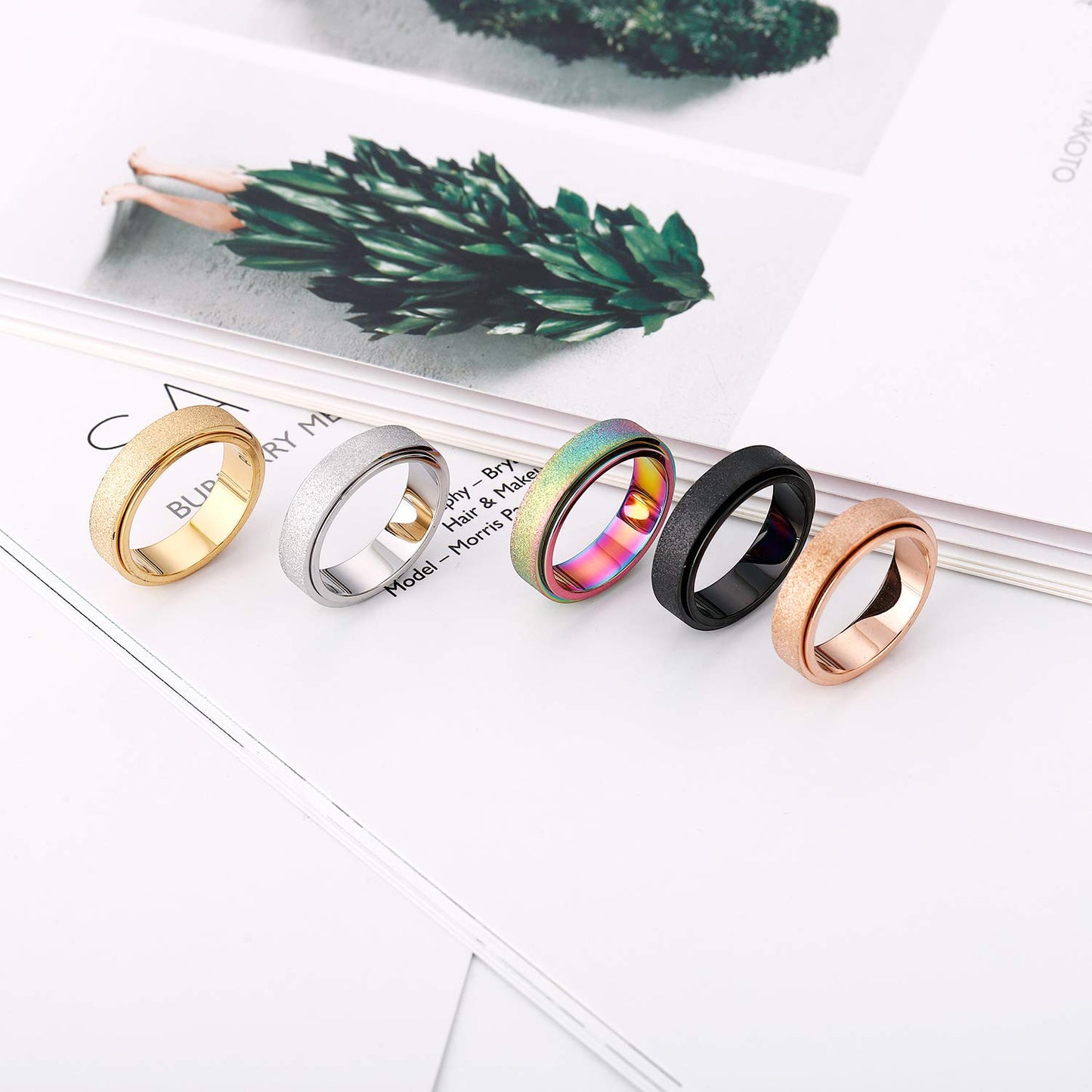 OreilleStar Anxiety Ring for Women Fidget Spinner Ring Fidget Toys Adults Titanium Stainless Steel Thumb Ring 6mm Wide Sivler Size 10