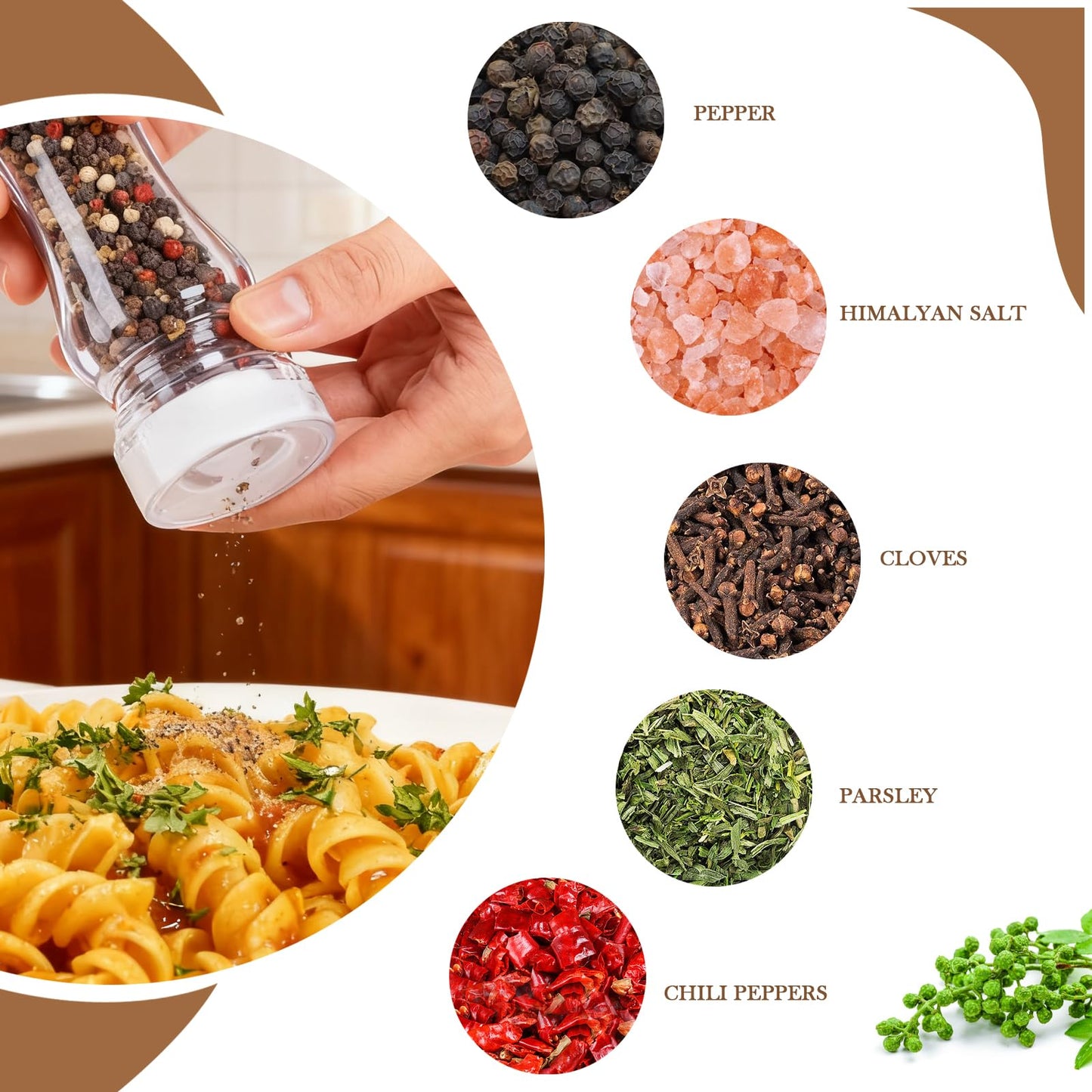 LHS Salt and Pepper Grinder Set, Manual Pepper Mills, 2Pcs Salt Grinder Peppercorn Grinders with Adjustable Coarseness-Clear