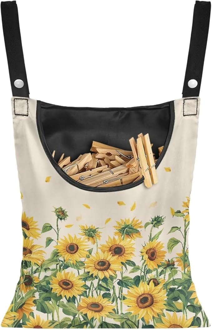 Sunflower Clothespin Bag, Hanging Laundry Bag, Hanging Storage Organizer