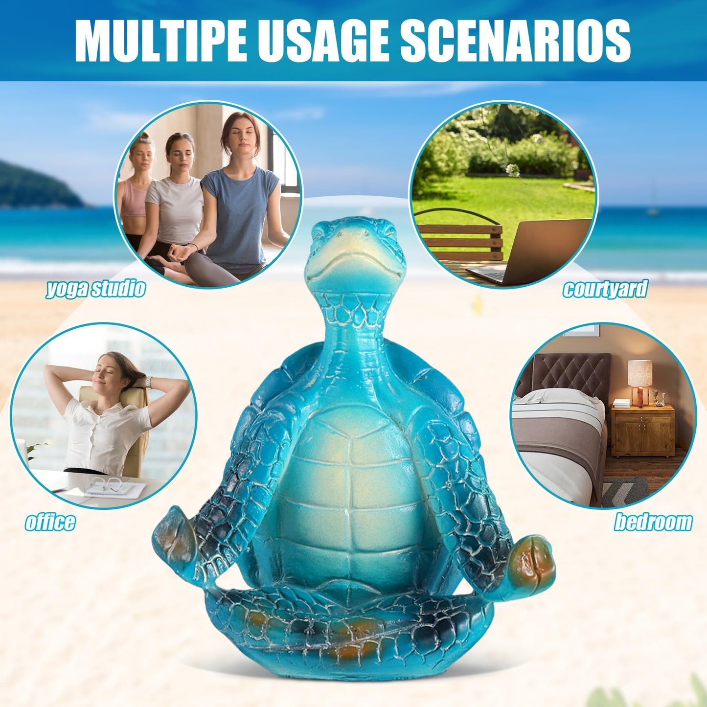 Briwooody 4 Pcs Sea Turtle Meditation Yoga Decor Office Beach Zen Room Decor Sea Turtles Yoga Figurines Coastal Ocean Beachy Bathroom Turtle Gifts for Women Yogis Home Office Decorations(Classic)