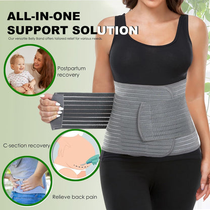 MAMODY Postpartum Belly Wrap, Postpartum Belly Band, Abdominal Binder (Polyester Made with Bamboo Charcoal Fiber),S/M