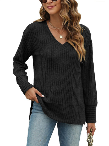 JomeDesign Womens Sweaters Long Sleeve V Neck Shirts Loose Casual Fashion Tops
