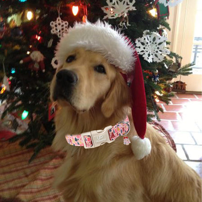UP URARA PUP Christmas Dog Collar, Pink Christmas Tree for Dogs, Adjustable Pet Collar with Cute Xmas Tree Pendant, Festive Winter Dog Accessories for Small Medium Large Dogs M