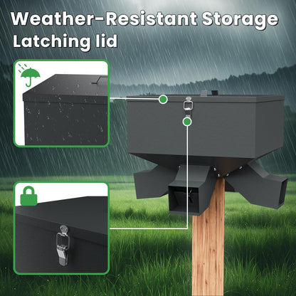 Portable 80LB Gravity Deer Feeder, Heavy Duty Metal Wildlife Feeder with 4 Feeding Ports, Weatherproof for Hunting & Backyard Game