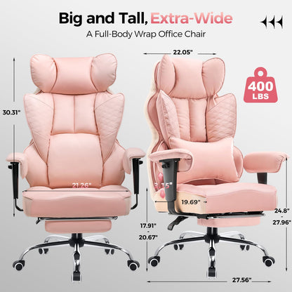 COMHOMA Desk Office Chair Big and Tall Office Chairs Ergonomic Gaming Chairs with Wide Seat Leather High Back Chair with Foot Rest Adjustable Armrests Pocket Spring Lumbar Support