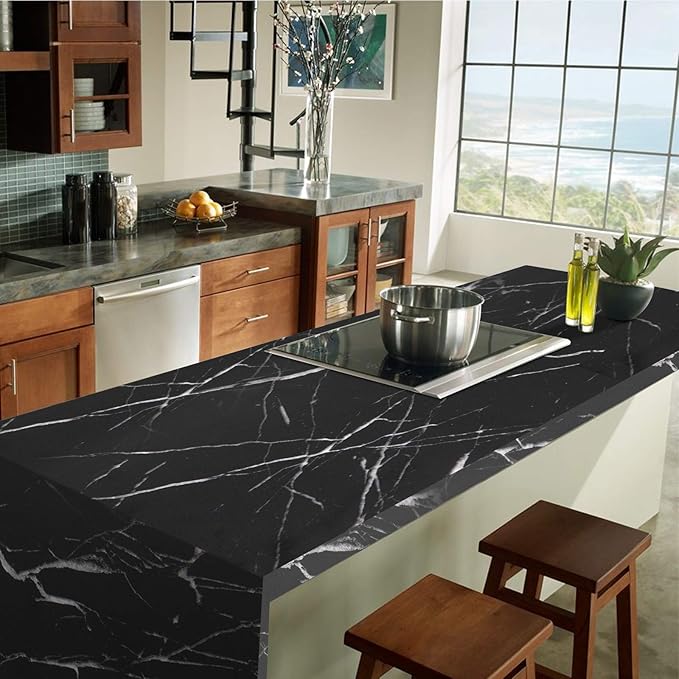 practicalWs 17.71''×196.8'' Marble Contact Paper Black/White Peel and Stick