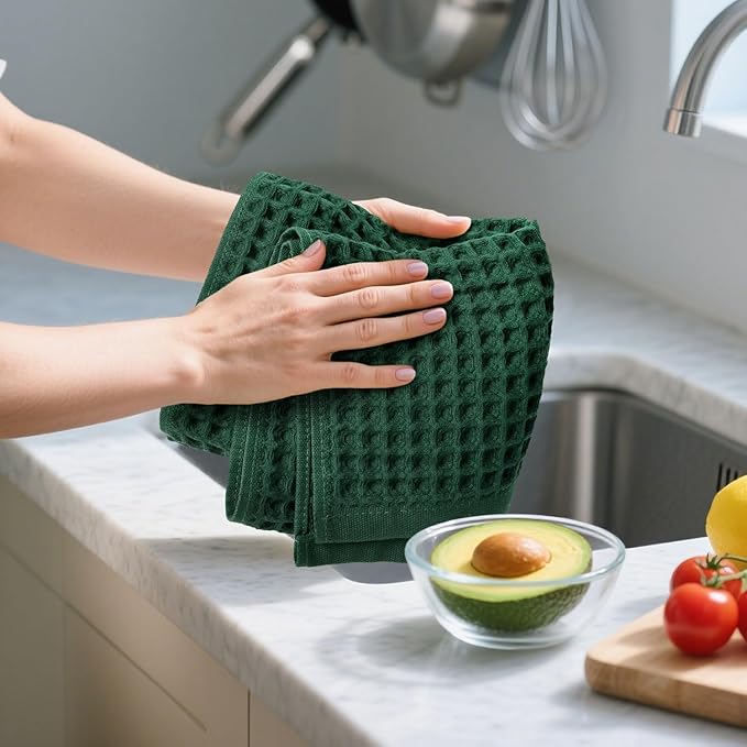 Jacquotha Waffle Hand Towels Set of 5 – Cotton, Quick Dry, Lint Free, 13” x 29”