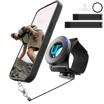 Running Phone Armband&Wristband Holder, Upgraded N52 Magnetic Telescopic Anti-Drop Lanyard, 360° Rotatable Strap for iPhone Samsung Android