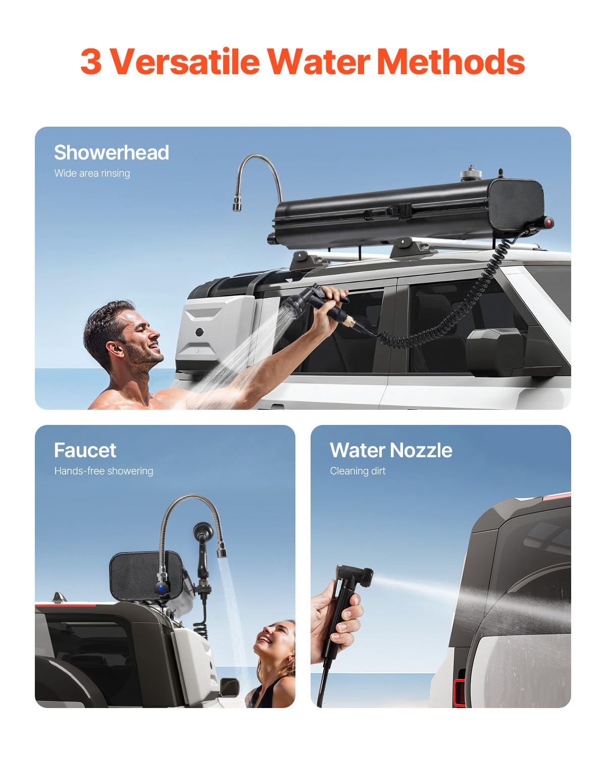 VEVOR Pressurized Water Tank,4 Gal,Lightweight Aluminum Metal,Multi-Dispensing Outdoor Roof Rack Water Tank with 2 Splash-Guard Panels,Versatile Nozzle with Pressurization Port,Fit for Trucks