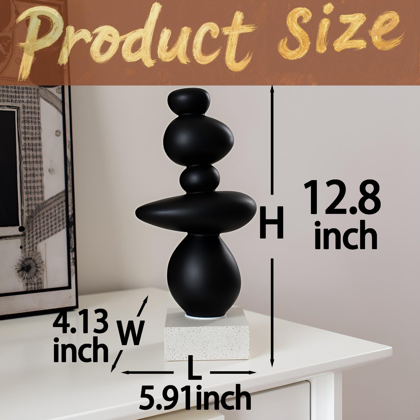 LAIKEARTS 13'' Abstract Rock Decorative Sculpture Ornament, Sandstone Statue Decor for Living Room, Modern Resin Stone Sculpture,Coffee Table Decoration,Gifts for Good Luck, Health, Strength,Black