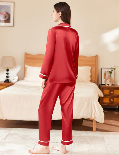 Ekouaer Satin Pajamas Set for Women Long Sleeve Pants Pj 2 Piece Lounge Set