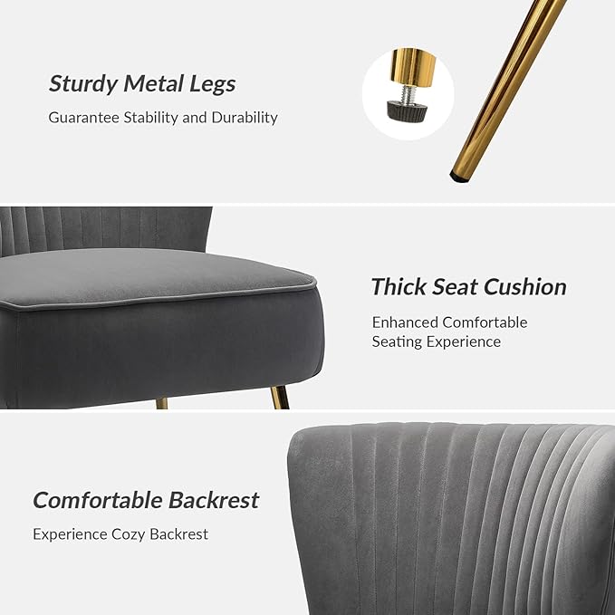 HULALA Home Velvet Accent Chair Set of 2, Modern Armless Upholstered Side Chair