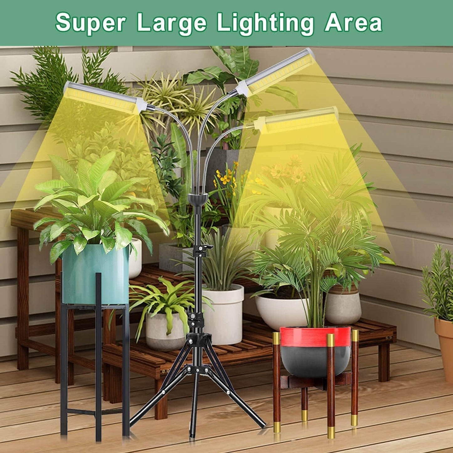CHANGSHENG Plant Grow Light，Grow Light for Indoor Plants with 20-60'' Height Adjustable- Full Spectrum Timer, 3 Switch Modes, Adjustable Tripod Stand & Gooseneck for Larger Plants (Tri Heads)