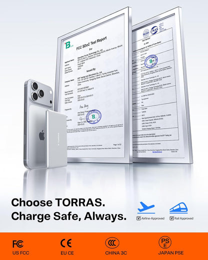 TORRAS MiniMag Power Bank, Ultra Slim 5,000mAh Wireless Portable Charger with USB-C Cable, Fast Charging iPhone Air MagSafe Battery Compatible for iPhone 17 Pro Max/17 Pro/Air/17/16/15/14/13/12,White