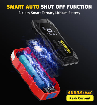 Jump Starter with Air Compressor, Portable Car Battery Jump Starter(12 Gas/10L Diesel), 4000A Peak 160PSI 12V Automobile Jump Box Pack Chargers with Jumper Cables, 4-Mode LED Lights (Black&Red)