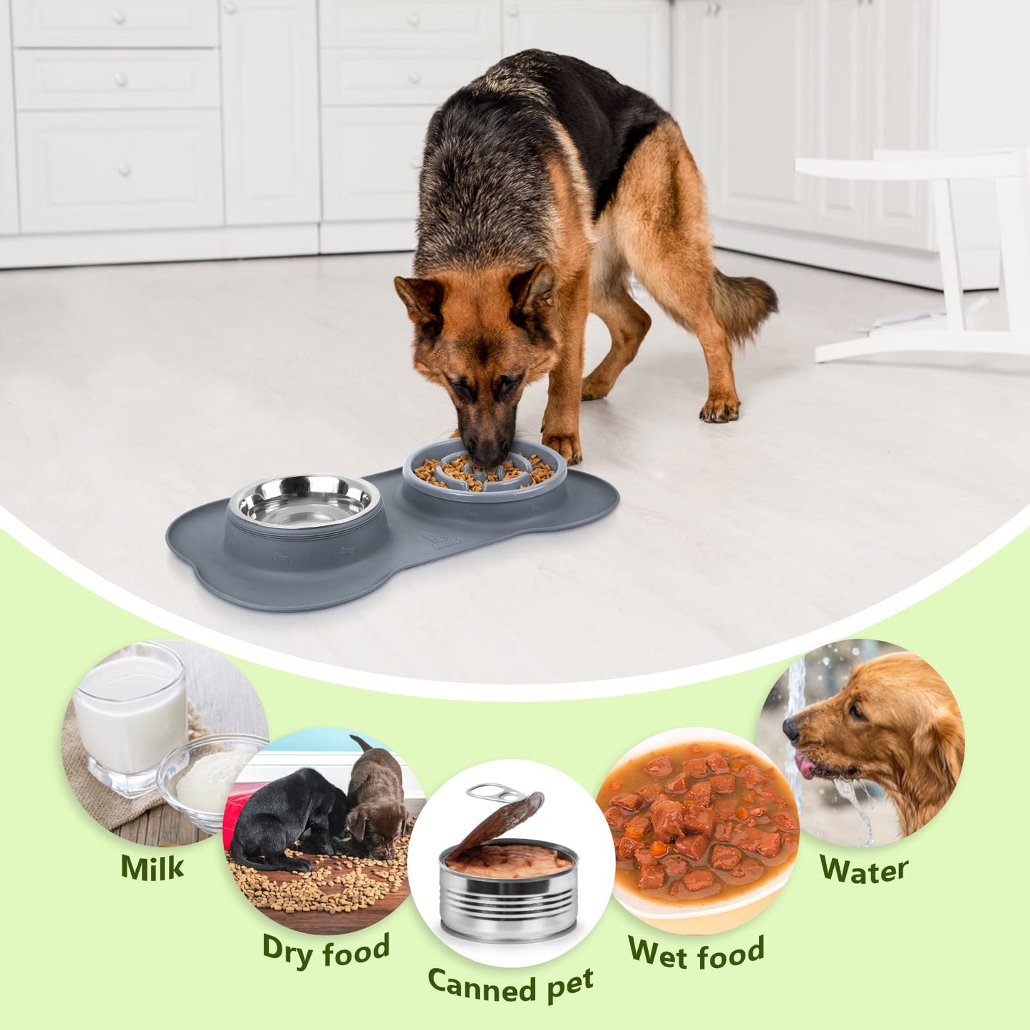 pecute Dog Bowls to Slow Down Eating, Slow Feeder Dog Bowl, Dog Slow Feeder Bowl Food-Grade Safe with Non-Slip Non-Spill Silicone Mat, Stainless Steel Slow Feeder Cat Bowl Interactive Fun for Dog Cat
