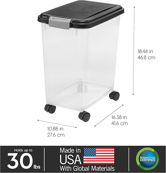 IRIS USA Airtight Dog Food Storage Container, Attachable Wheels,
