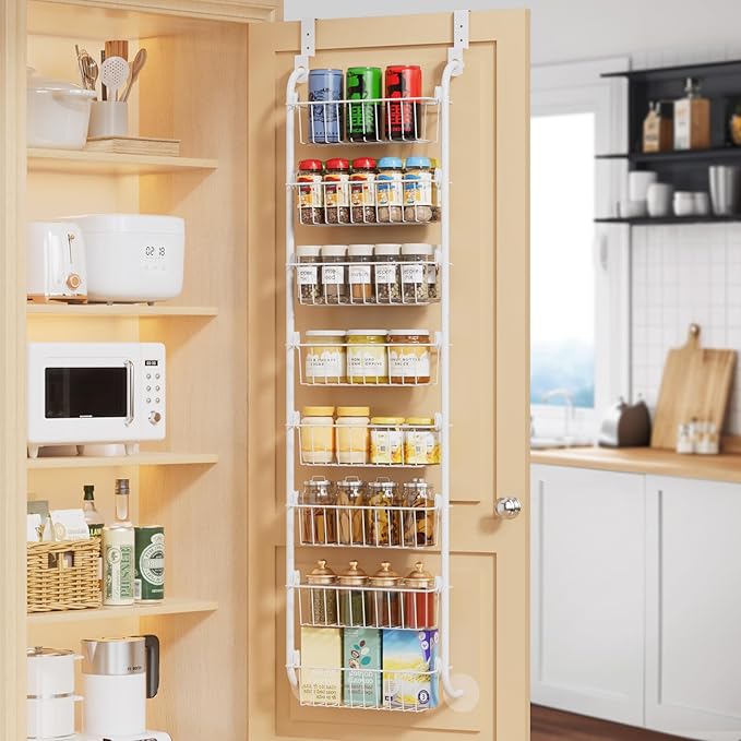 Delamu Narrow Over The Door Pantry Organizer, 8-Tier Metal Pantry Door