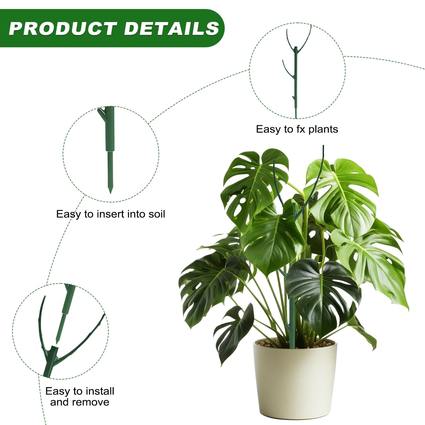 5pack Adjustable Plant Support Pole – Stackable Indoor/Outdoor Support Pole with Clamps, Suitable for Supporting Monstera and Climbing Plants, Garden Accessories, Perfect Replacement for Plant Stakes