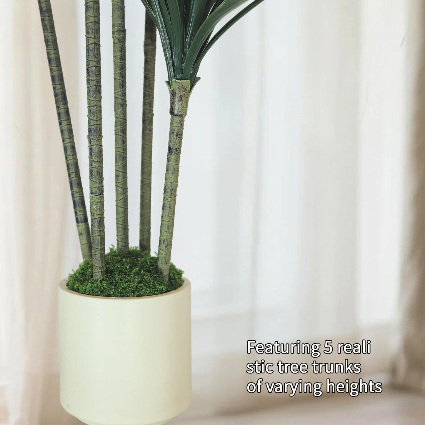 5FT Artificial Dracaena Tree: Realistic Fake Plant with White Planter - Lifelike Silk Floor Plant for Living Room Home Office Decor - Low Maintenance Indoor Tree