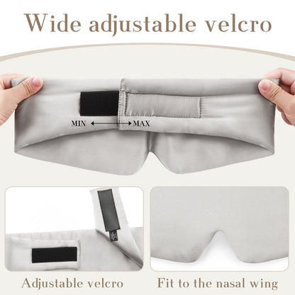 100% Mulberry Silk Sleep Mask Eye Mask for Women Man with Adjustable Band, for Side Sleeper Blackout Sleep Mask for Travel Rest and Office Large Size (Taupe)