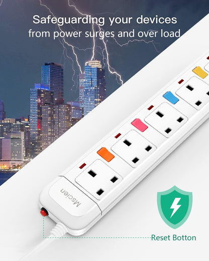Extension Lead with USB Slots 3M,Mscien 4 Way Sockets Individually Switched Power Extension with Surge Protection, Overload Protecton,Cicurit protection,Wall Mountable Extension Cord