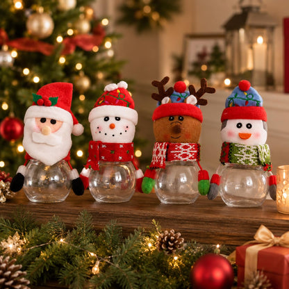 LUOZZY 4pcs Christmas Candy Jars Clear Treat Containers Xmas Holiday
