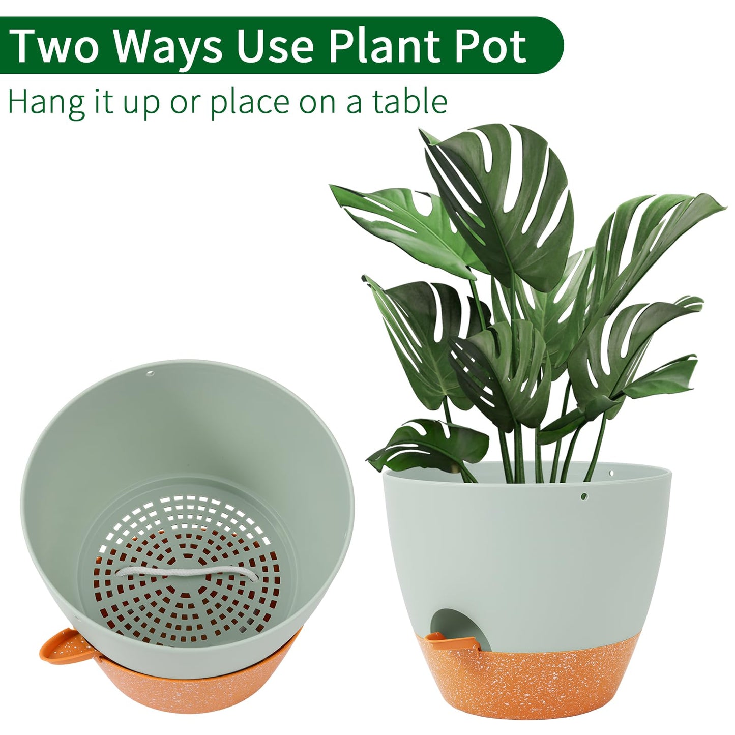 GARDIFE Hanging Planter, 10 inch Hanging planters for Indoor. Outdoor Plants, Self Watering Plant Pot, 2 Pack Large self Watering Hanging Planter, Green