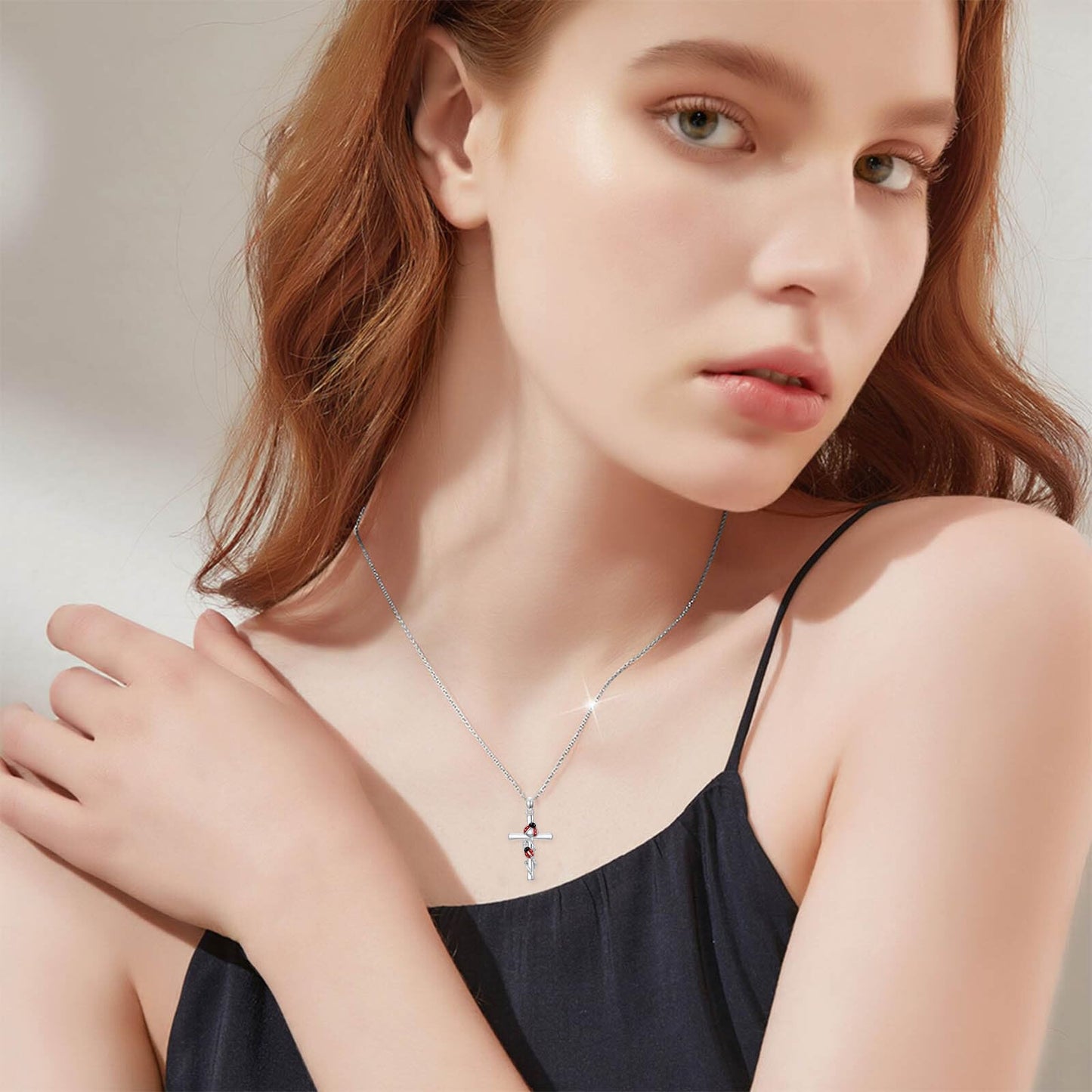 YYB Cross Necklace Valentines Gifts for Women 925 Sterling Silver Ladybug Necklace Ladybug Cross Pendant Gifts for Women