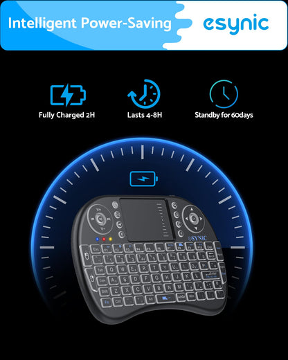 eSynic Upgraded Backlit Keyboard Wireless Bluetooth 2.4GHz Keyboard Touchable Portable with Touchpad Mouse and Built-in Rechargeable Battery For Google Smart TV Android Box Windows Laptop