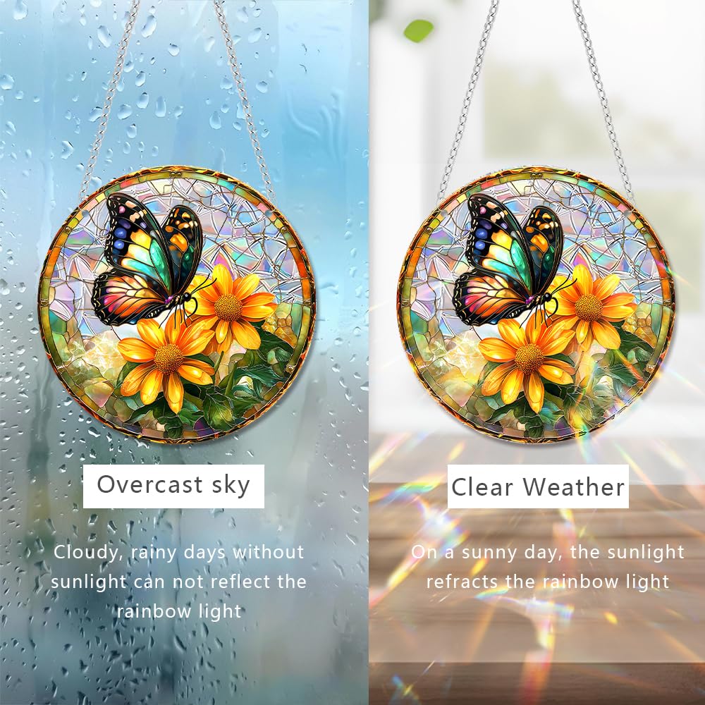 zhuoyaju Acrylic Suncatcher Window Hanging, Butterfly & Flower Sun Catcher Rainbow Indoor Window Decoration for Living Room Bedroom Summer Home Balcony Ornaments, 7.87 inches