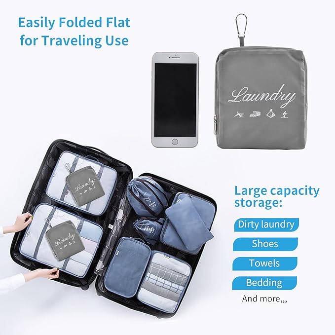 2 Pcs Travel Laundry Bags, JHX Dirty Clothes Organizer【Upgraded】with Handles