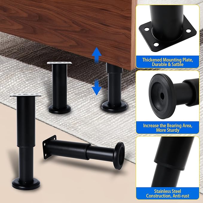 4PCS Adjustable Furniture Couch Cabinet Legs 4.72-7.48 Inch, Heavy Duty