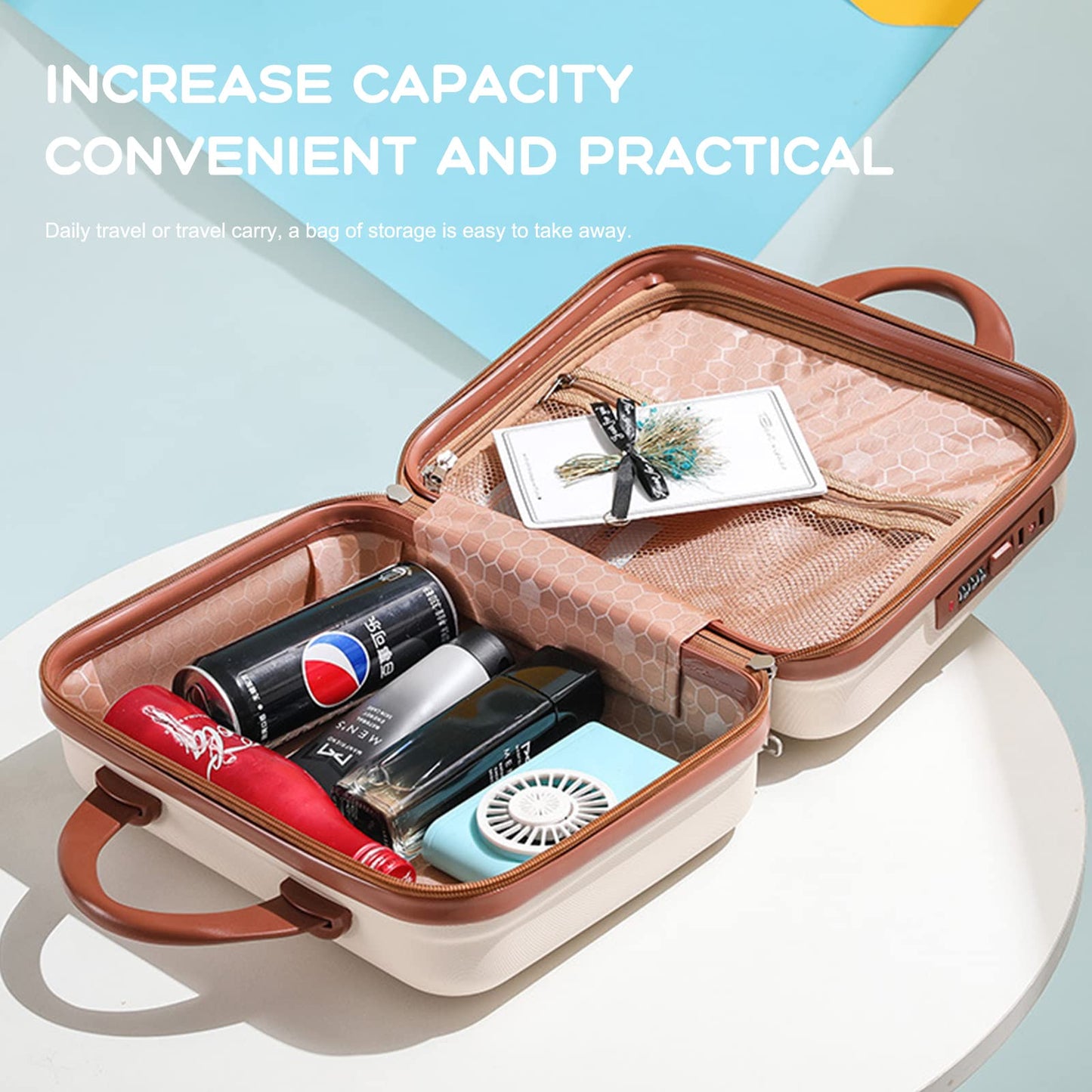 Balakaka Vanity Case with Zipper 30x15x23 cm, 10 L Hard Shell Vanity Case with Combination Lock, Portable Water Proof Travel Makeup Case with Handle for Women Girl, Rose Gold