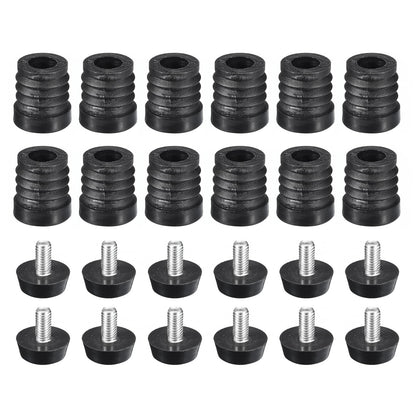 uxcell 12Pcs Inserts for Round Tubes with Leveling Feet, for 19mm/0.75" OD Round Tube, M6-1.0mm Thread Black Plastic Furniture Chair Blanking End Caps Insert Plugs