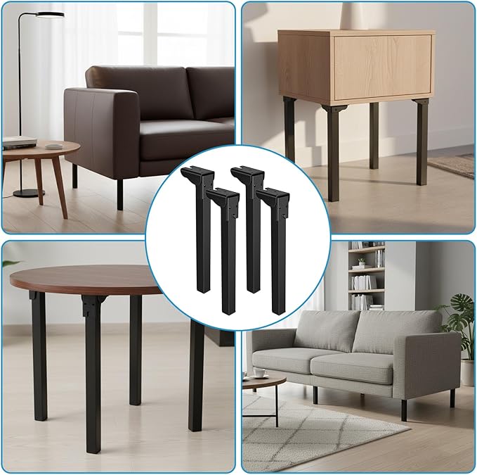 4 Pack 12" Folding Table Legs, Heavy Duty Metal Furniture Legs 12" Adjustable