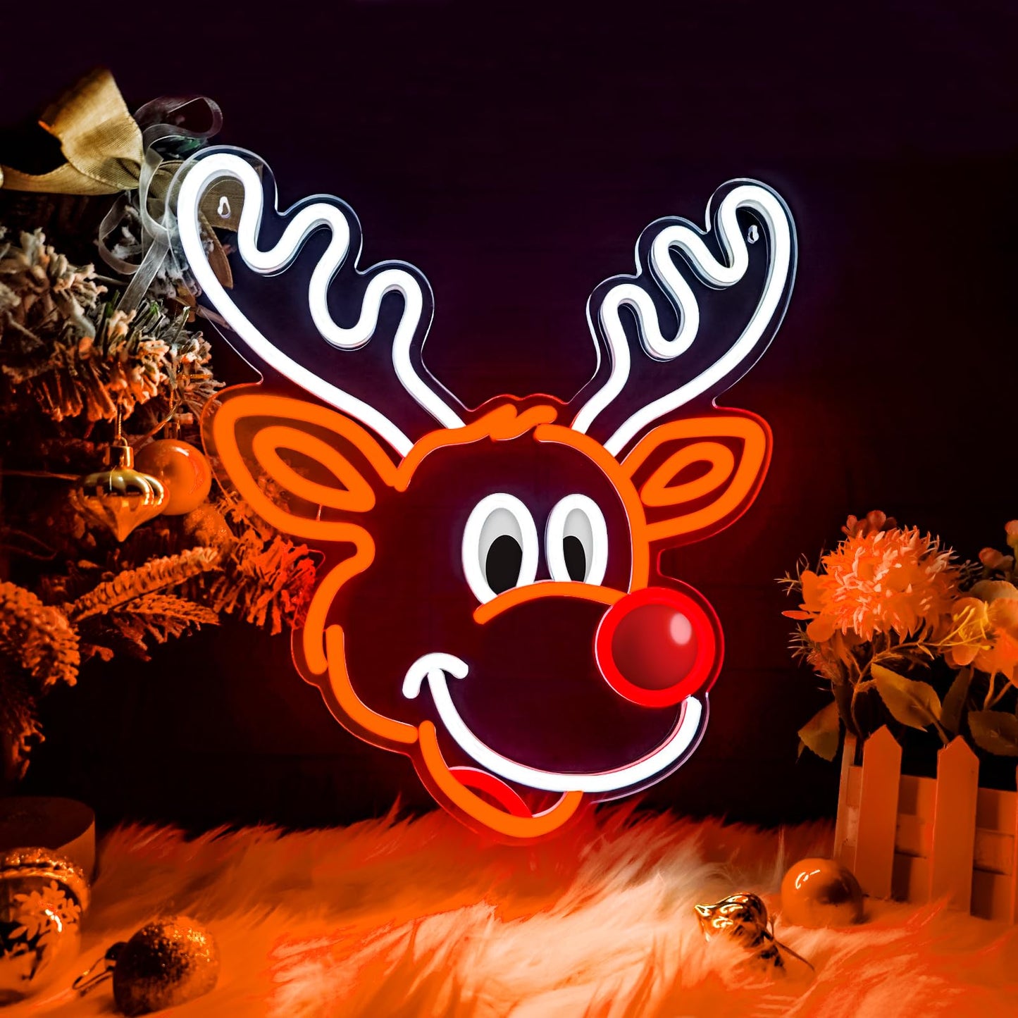 Christmas Elk Window Lights Decorations Indoor, Christmas Deer Neon Signs for Holiday Indoor Wall Door Glass Decor(White Elk)