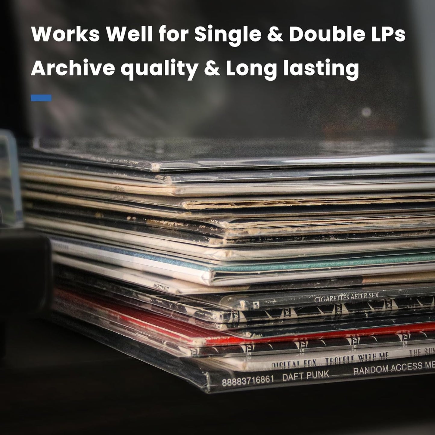 POJSIO 12 Inch Vinyl Record Sleeves Outer,50 x Record Sleeves 12 Inch | 3 Mils Thick | Crystal Clear High-Density Polypropylene Plastic Vinyl Protective Album Cover for Single Double LPs