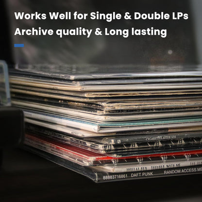 POJSIO 12 Inch Vinyl Record Sleeves Outer,50 x Record Sleeves 12 Inch | 3 Mils Thick | Crystal Clear High-Density Polypropylene Plastic Vinyl Protective Album Cover for Single Double LPs