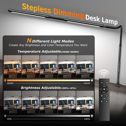 LED Desk Lamp for Office Home, Eye-Caring Desk Light with Stepless Dimming Adjustable Flexible Gooseneck, 10W USB Adapter Desk Lamp with Clamp for Reading, Study, Workbench (Black)