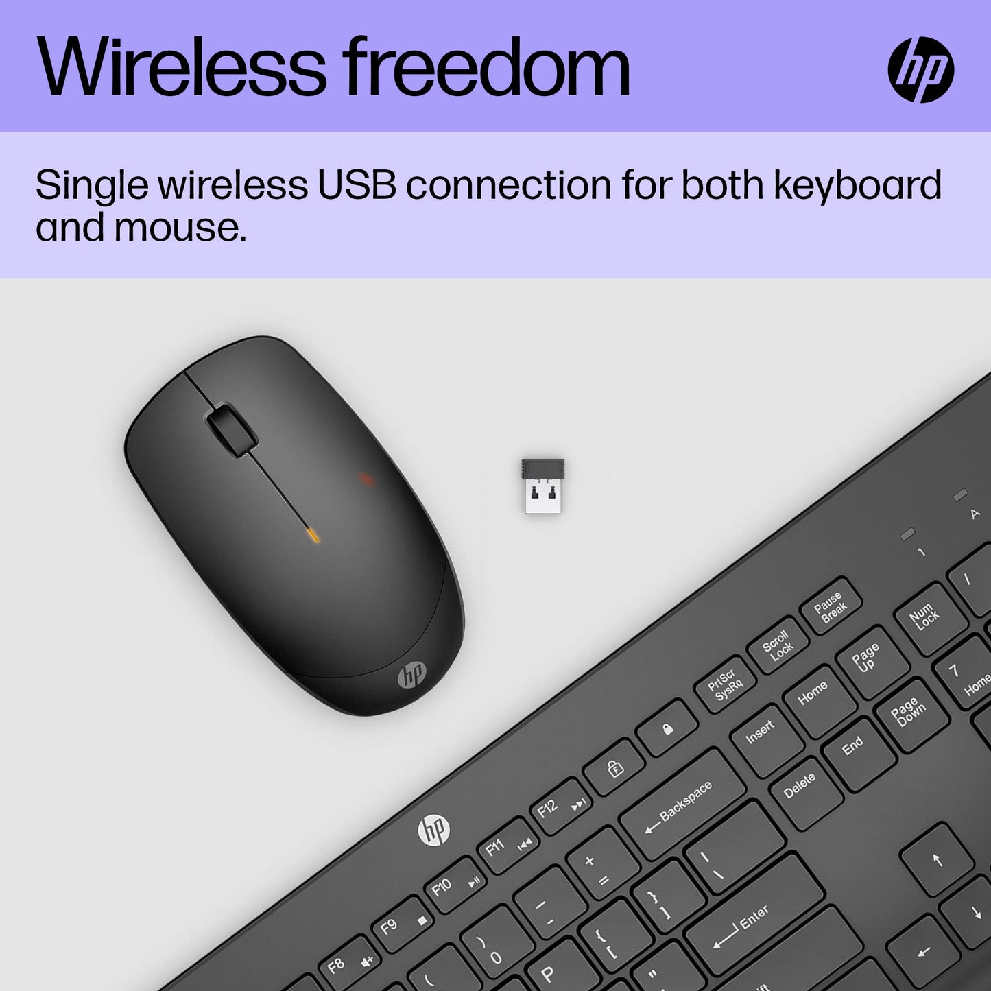HP 230 Wireless Keyboard and Mouse Combo Set, 2.4 GHz Wireless USB-A Nano Receiver, Up to 1600 dpi, Up to 16 Months Battery Life - Black