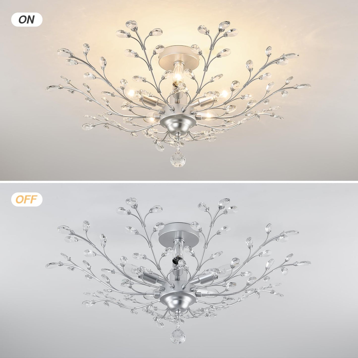 CVKASH 5-Light Vintage Small Crystal Chandelier Modern Silver Branche Ceiling Light Fixture Farmhouse for Kitchen Dining Room Living Room Bedroom Hallway Foyer