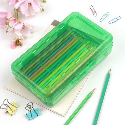 Tamaki 1 Pack Plastic Pencil Box Large Capacity Pencil Boxes Clear Boxes with Snap-tight Lid Stackable Design and Stylish Office Supplies Storage Organizer Box, Green