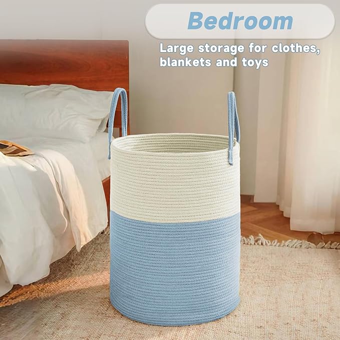 Large Woven Laundry Basket Hamper, 100L Cotton Rope Storage Bin