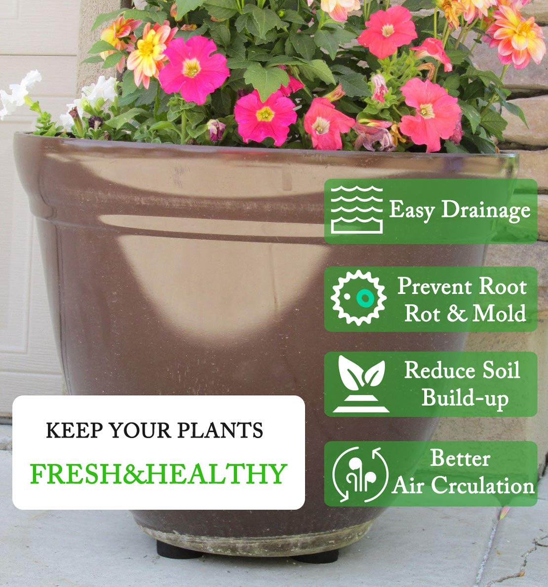 UFelice 24 Pack Invisible Pot Feet with Enhanced Non-Slip Surface Grip Plant Pots and Flowers, Solid Rubber Pots Risers, Pot Lifters for Indoor or Outdoor Planters