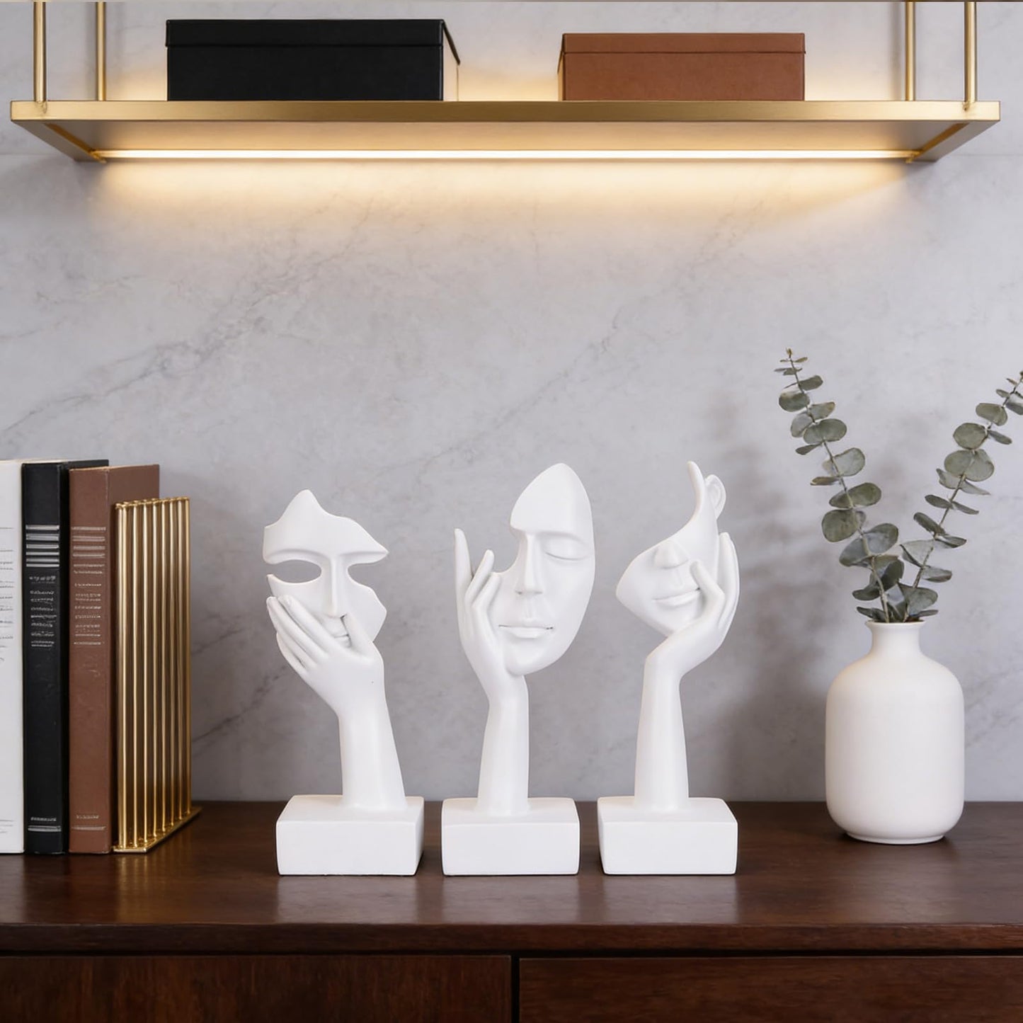 oliruim 3 Pcs Thinker Large Statue Set - White Art Abstract Home Accent Figurines for Living Room, Bedroom, Shelves, Office Desktop, Coffee Table Decor, Gift for Women (3 Pcs White, 9")