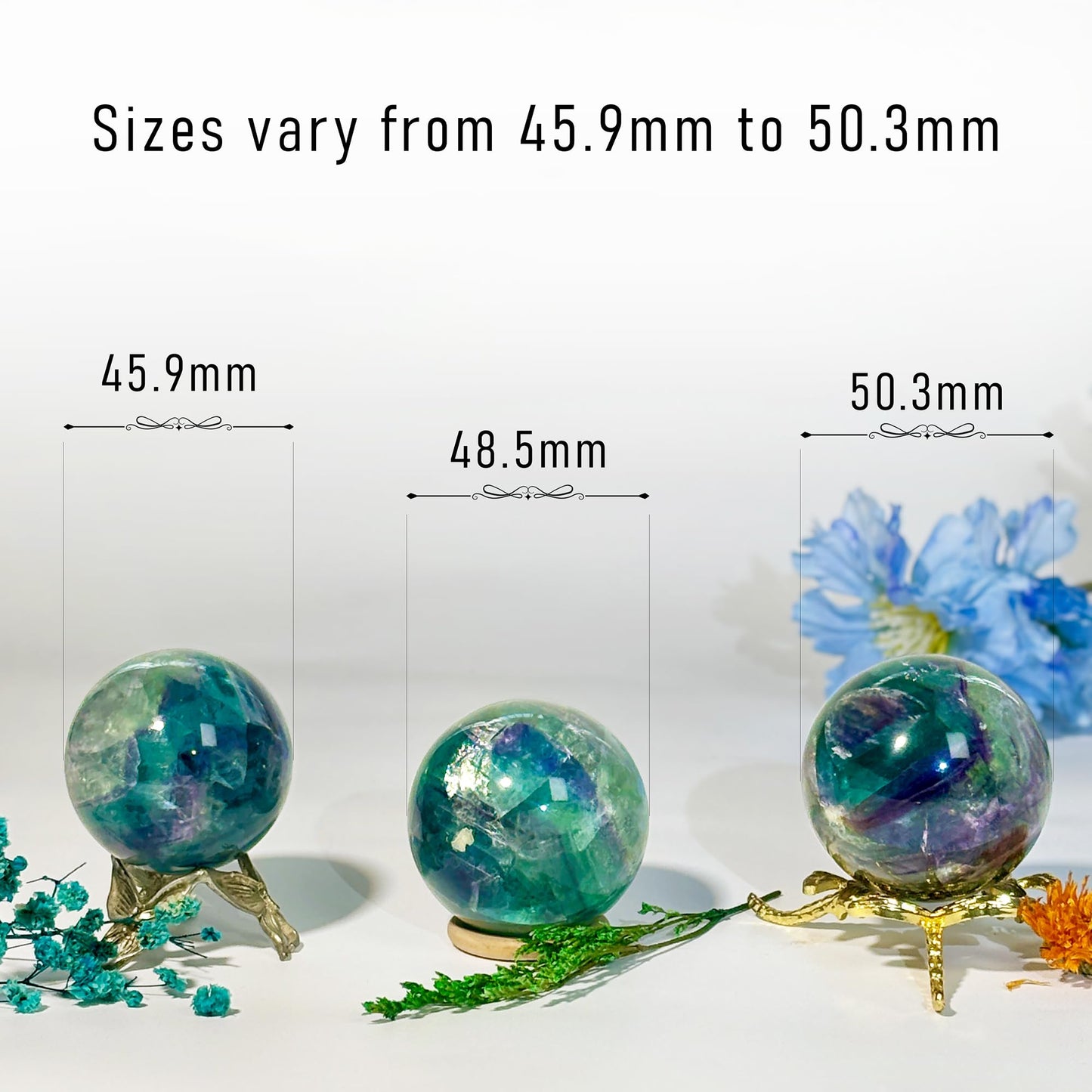 Rainbow Fluorite Crystal Sphere - 1.6-2.0" Inches, Gem-Grade Clarity, Witchcraft Supplies, Healing Crystal for Spooky Room, Ideal for Reiki, Chakra, Feng Shui, Meditation, Healing, and Home Decor