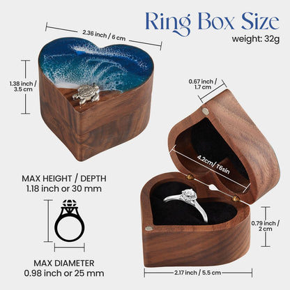 SAMAH Ocean Resin Heart Engagement Ring Box, Birthday Gifts for Women Mom, Personalized Walnut Wooden Ring Box, Ring Display Box for Proposal, Wedding, Anniversary, Valentine's Day, Mothers Day Gifts